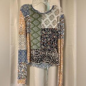 Altar'd State Multicolor Patchwork Long Sleeve Top